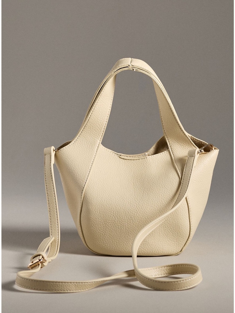 Sonia mini slouchy tote bag in cream. Soft Pebbled Finish